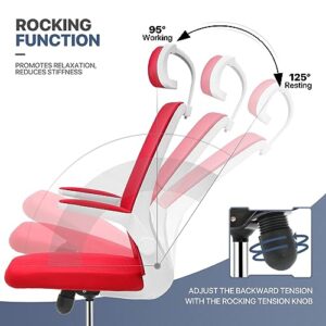 MoNiBloom Ergonomic Office Desk Chair Swivel Breathable Mesh Computer Chairs with Headrest and Lumbar Support, 95°-125° Adjustable High Back Chair, 250 LBS Capacity, Red