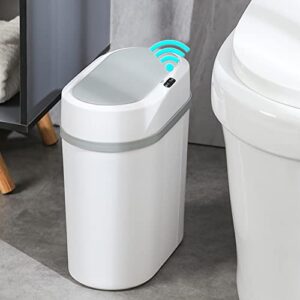 lalastar automatic trash can, small bathroom trash can with lid, slim touchless garbage can, narrow motion sensor trashcan, smart plastic trash bin for bathroom, bedroom, kitchen, white, 2 gallon
