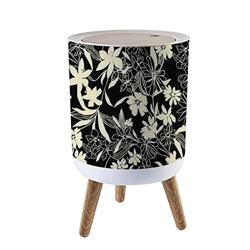 KSYGYFRUDE Small Trash Can with Lid Leopard Print Pink Rose Work Seamlessly Round Garbage Can Press Cover Wastebasket Wood Waste Bin for Bathroom Kitchen Office 7L/1.8 Gallon