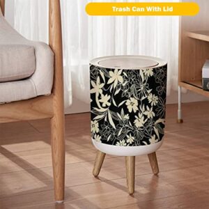 KSYGYFRUDE Small Trash Can with Lid Leopard Print Pink Rose Work Seamlessly Round Garbage Can Press Cover Wastebasket Wood Waste Bin for Bathroom Kitchen Office 7L/1.8 Gallon