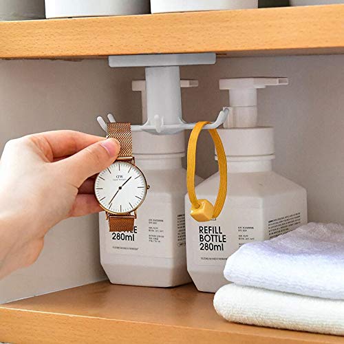 Beecora Under Cabinet Storage Hooks – Multi Hook Adhesive Hanger for Hanging Kitchen Utensil Spoon Spatula Holder Rack for Jewelry Keys Home Office Shelf Kids Bath Room Beauty Organizer [2PK Grey]