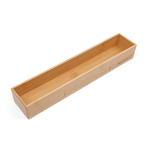 PRATIQUE Bamboo Drawer Organizer,Kitchen Utensil Organizer Silverware Tray,Cutlery Holder, Wood Storage Box for Flatware, Makeup, Bathroom, Office Desk,15 * 3 * 2,Bamboo