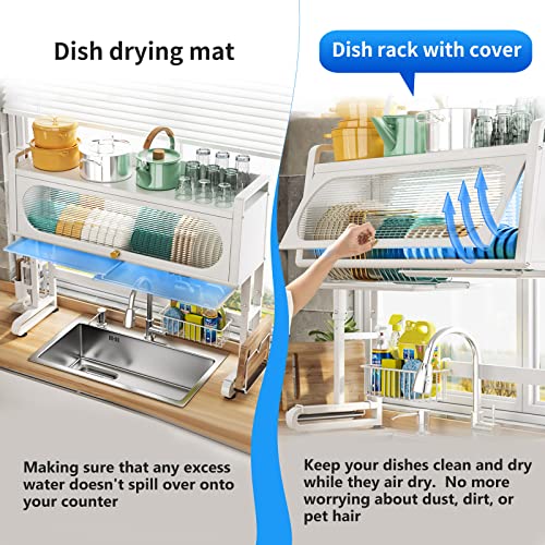 wercome Over The Sink Dish Drying Rack 3 Tier Large Kitchen Sink Shlef Dish Rack Over The Counter Metal Dish Drying Rack Adjustable (28.34"-31.49") (White)