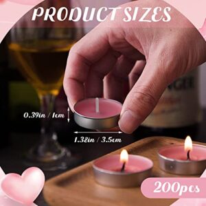 200 Pcs Tea Lights Candles Smokeless Tealight Candles Mini Tealight Candles Dripless Candles Bulk for Dinner Party Home Decoration Wedding Centerpiece Birthday Valentine's Day (Pink)