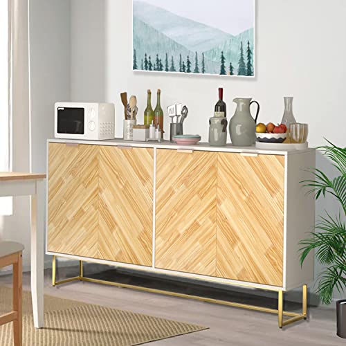 Sideboard Buffet Cabinet Storage Cabinet with Door and Golden Metal Legs, White Coffee Bar Cabinet Buffet Cabinet Accent Cabinet for Kitchen Living Room, Living Room, Entryway (55 Inch)