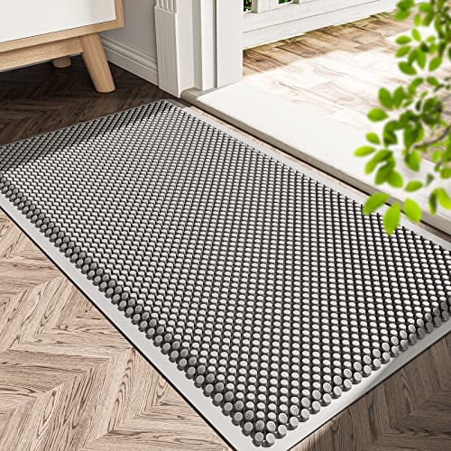 Hreasky Silicone Indoor Door Mat - Quick Dry, Strong Suction& Machine Washable Floor Mat, Low Profile for Home Entrance, Garage, Patio, 17"x 30" (Gray)