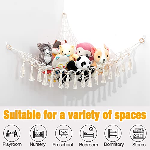 Stuffed Animal Toy Storage net or Hammock with LED Light Toy Net Hammock for Stuffed Animals with 3 Hooks Toy Organizer and Storage for Kids Bedroom