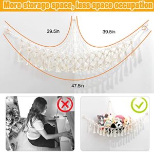 Stuffed Animal Toy Storage net or Hammock with LED Light Toy Net Hammock for Stuffed Animals with 3 Hooks Toy Organizer and Storage for Kids Bedroom