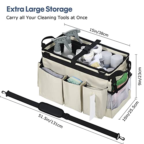 Large Wearable Cleaning Caddy Bag for Cleaning Supplies with 4 Foldable Dividers，Cleaning Caddy Organizer with Handle，Cleaning Bags for Housekeepers with Shoulder and Waist Straps