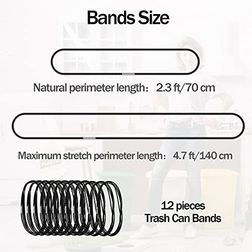 12Pcs Trash Can Bands for 13-30 Gallon Garbage Can 4.7Ft Rubber Trash Bag Holder Durable Elastic Trash Can Bungee for Home Kitchen School Office Indoor Outdoor