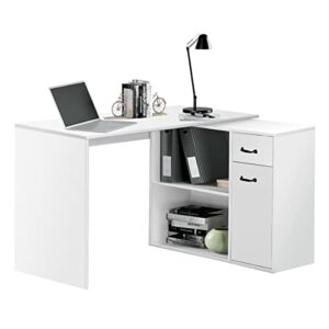 vanspace l-shaped rotating computer desk 68 inch with storage shelves home office corner desk with drawers and file cabinet multipurpose study writing table for bedroom small space white