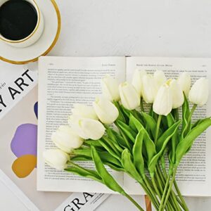 ONLY ART 20pcs Cream Artificial Tulip Flowers with Soft Latex Materials for Mother's Day Home & Kitchen Decoration