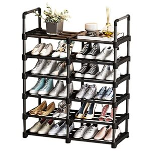 kimchomerse shoe rack, 6 tiers shoe storage organizer shelf, adjustable light metal tubes shoe stand, durable large free standing shoe rack for closet doorway hallway entryway -black