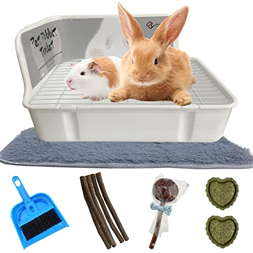 MUYG Guinea Pig Litter Box Corner Bunny Toilet Small Animal Potty Training with Dustpan Broom Chew Toys for Chinchilla Ferret Hedgehog Gerbil (10 Pcs)