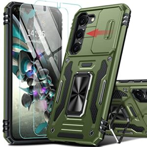 GOLDJU for Samsung Galaxy S23 Case, [4 in 1] Galaxy S23 Case with [2P Tempered Glass Screen Protector] & [Metal Ring Kickstand] Rugged Full-Body Protection Case for Samsung S23 6.1'' (Green)