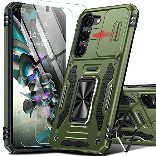 GOLDJU for Samsung Galaxy S23 Case, [4 in 1] Galaxy S23 Case with [2P Tempered Glass Screen Protector] & [Metal Ring Kickstand] Rugged Full-Body Protection Case for Samsung S23 6.1'' (Green)