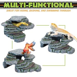 Magtara Cliff & Cave Hideout Rainforest Series - Reptile Ledge Hide, Basking Rock, Terrarium & Aquarium Decor, Decorative Resin for Lizards, Fish, Snakes, Amphibians, Small Animals