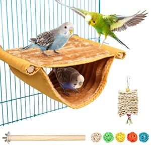 omawrf bird hammocks winter warm bird nest house plush parrot house bed hammock tent toy bird cage perch stand for budgies parakeet cockatiels hamster other small animals (yellow)