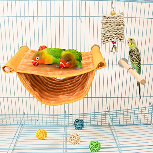 Omawrf Bird Hammocks Winter Warm Bird Nest House Plush Parrot House Bed Hammock Tent Toy Bird Cage Perch Stand for Budgies Parakeet Cockatiels Hamster Other Small Animals (Yellow)