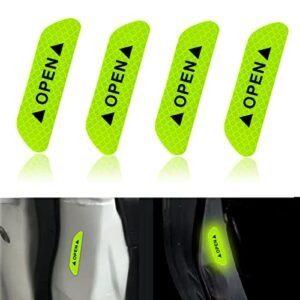 4pcs universal car door open prompt warning stickers, anti-collision safety reflective decal tape, car accessories universal for truck, van, suv, night conspicuity safety sign(yellow)