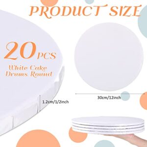 20 Pcs 12 Inch Round Cake Drum Round Boards Cardboard 0.4 Inch Thick Cake Drums Cake Decorating Supplies for Wedding Birthday Party (White)