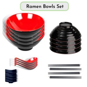 Phobowl, Set of 4(20 pcs) Cute Ramen Bowl with chopsticks- 32 OZ Japanese Style Noodle Soup Bowls Set and Asian Soup Spoons- Large Bowls for Salad, Udon,Soba,Pho, Rice, Noodles with Chopstick Holders