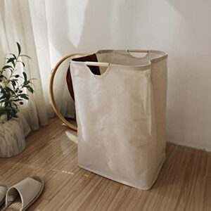 Dereck Laundry Basket 36L 60L Foldable Clothes Hampers for Laundry with Dual Handles Plain Multi-Function Folding Storage Baskets (Wooden Handle,Large)
