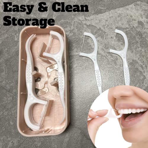 Portable Floss Dispenser, Dental Floss Case Easy Storage Refillable Flossing Toothpick Container Floss Pick Holder with 48 Count Floss Sticks -