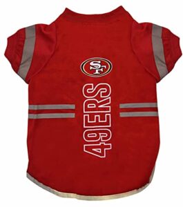 pets first nfl san francisco 49ers dog t-shirt, football dogs & cats shirt - durable sports pet tee - 3 sizes, nfl pet outfit, reflective tee shirt in team color, cool football dog tee