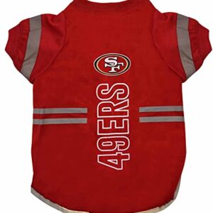 Pets First NFL San Francisco 49ers Dog T-Shirt, Football Dogs & Cats Shirt - Durable Sports PET TEE - 3 Sizes, NFL PET Outfit, Reflective TEE Shirt in Team Color, Cool Football Dog Tee