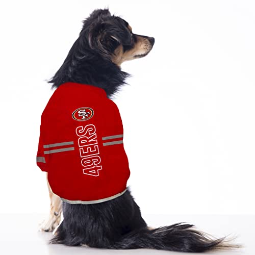 Pets First NFL San Francisco 49ers Dog T-Shirt, Football Dogs & Cats Shirt - Durable Sports PET TEE - 3 Sizes, NFL PET Outfit, Reflective TEE Shirt in Team Color, Cool Football Dog Tee