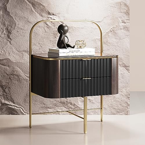 Lartis Premium nightstand, Stylish Design, 2 Drawers,Very Easy to Assembly, End Table Bedside Table，Stainless Steel Gold Plated feet(Elegant Black)