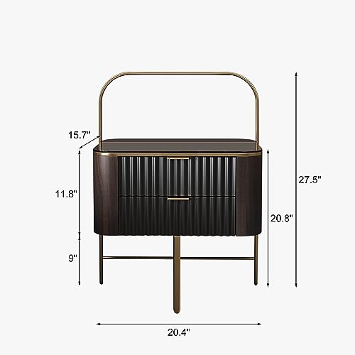 Lartis Premium nightstand, Stylish Design, 2 Drawers,Very Easy to Assembly, End Table Bedside Table，Stainless Steel Gold Plated feet(Elegant Black)