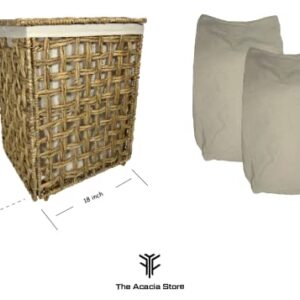 Natural Rectangular Foldable Storage Basket, Laundry hamper with 2 cotton Fitted Bags, 4 Legs, 2 Side Handles, Attached Lid, Made in Vietnam, 23 inch x 13.5 inch x 18 inch