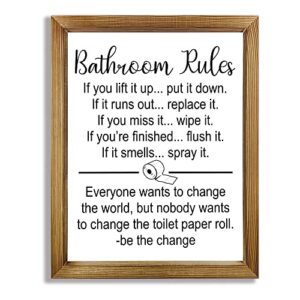 WTRA Funny Bathroom Rules Sign Rustic Farmhouse Wall Art Decor, Toilet Wood Frame Hanging Signs 16x6 Inch, Modern Farmhouse Room Wall Art For Bedroom Living Home Decoration Solid Art Signs