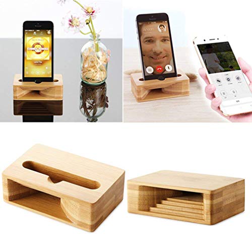 Ipetboom Tablet Holder 1Pc Wooden Phone Stand, Desktop Phone Holder Cell Phone Stand Bamboo Phone Stand Phone Amplifier Cell Phone Speaker Amplifier for Cellphone, 10x6x3cm Picture Stand