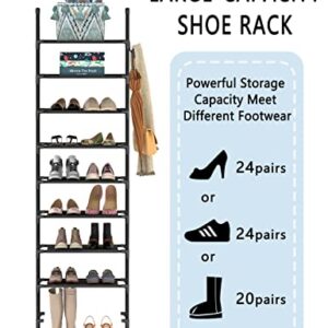 Wodeer Shoe Rack,10 Tiers Tall Free Standing Shoe Racks,Narrow Shoe Storage 20-24 Pairs Shoes, Space-Saving Shoe Shelf Organizer for Closet,Entryway,Metal Frame&Non-Woven Shelves,Black.