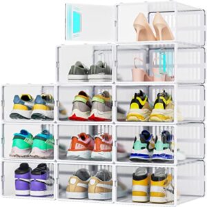 jonyj 12 pack shoe organizer, clear plastic stackable shoe storage, multifunctional shoe box, universal shoe storage boxes for men and women