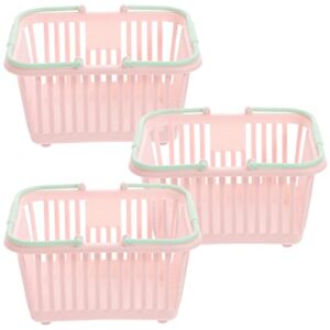 toddmomy 3pcs portable shower basket grocery baskets with handles small basket with handle for organizing, bathroom kitchen room bedroom（pink）