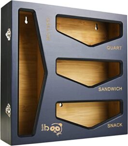 ziplock bag bamboo storage organizer for kitchen drawer, food baggie dispenser box, compatible with quart bag, snack bag, sandwich bag, gallon bag, (black)