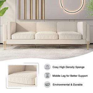 Kadway Mid-Century Modern Sofa Couch for 3-4 Persons, 95" Velvet Sofa with Gold Legs Large Load Upholstered 3 Seater Couches Sectional Couch Deep Seat Sofa for Living Room Office Beige