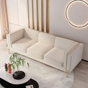 Kadway Mid-Century Modern Sofa Couch for 3-4 Persons, 95" Velvet Sofa with Gold Legs Large Load Upholstered 3 Seater Couches Sectional Couch Deep Seat Sofa for Living Room Office Beige