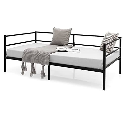 KOMFOTT Metal Daybed Frame Twin Size, Heavy-Duty Steel Slats Support Sofa Bed, Platform Mattress Foundation, Multifunctional Platform Bed Frame, Day Bed for Living Room & Guest Room