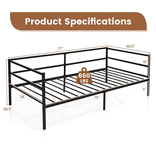 KOMFOTT Metal Daybed Frame Twin Size, Heavy-Duty Steel Slats Support Sofa Bed, Platform Mattress Foundation, Multifunctional Platform Bed Frame, Day Bed for Living Room & Guest Room