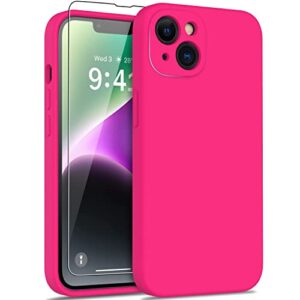 deenakin compatible with iphone 14 plus case - enhanced camera protection and screen protector - soft liquid silicone cover - slim fit protective phone case 6.7" for women girls - hot pink