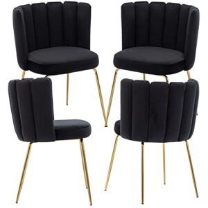 zhenghao black dining chairs set of 4 velvet gold accent chairs with curved back mid century modern chairs upholstered side chair for living room dinner bedroom, black