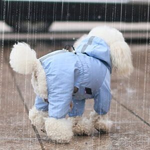 ACSUZ Pet Dog Raincoats Reflective Small Large Dogs Cats Rain Coat Waterproof Jumpsuit Jacket Outdoor Hooded Puppy Clothes,Blue,S