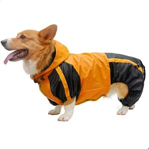 acsuz corgi dog clothes jumpsuit waterproof clothing corgi dog raincoat hooded rain jacket pet supplies,orange,d l