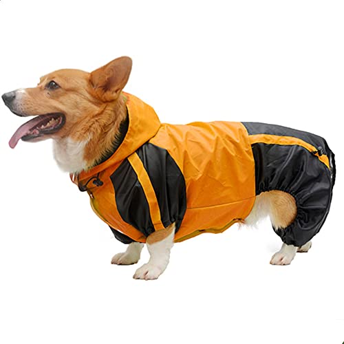 ACSUZ Corgi Dog Clothes Jumpsuit Waterproof Clothing Corgi Dog Raincoat Hooded Rain Jacket Pet Supplies,Orange,D L