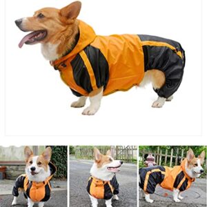 ACSUZ Corgi Dog Clothes Jumpsuit Waterproof Clothing Corgi Dog Raincoat Hooded Rain Jacket Pet Supplies,Orange,D L